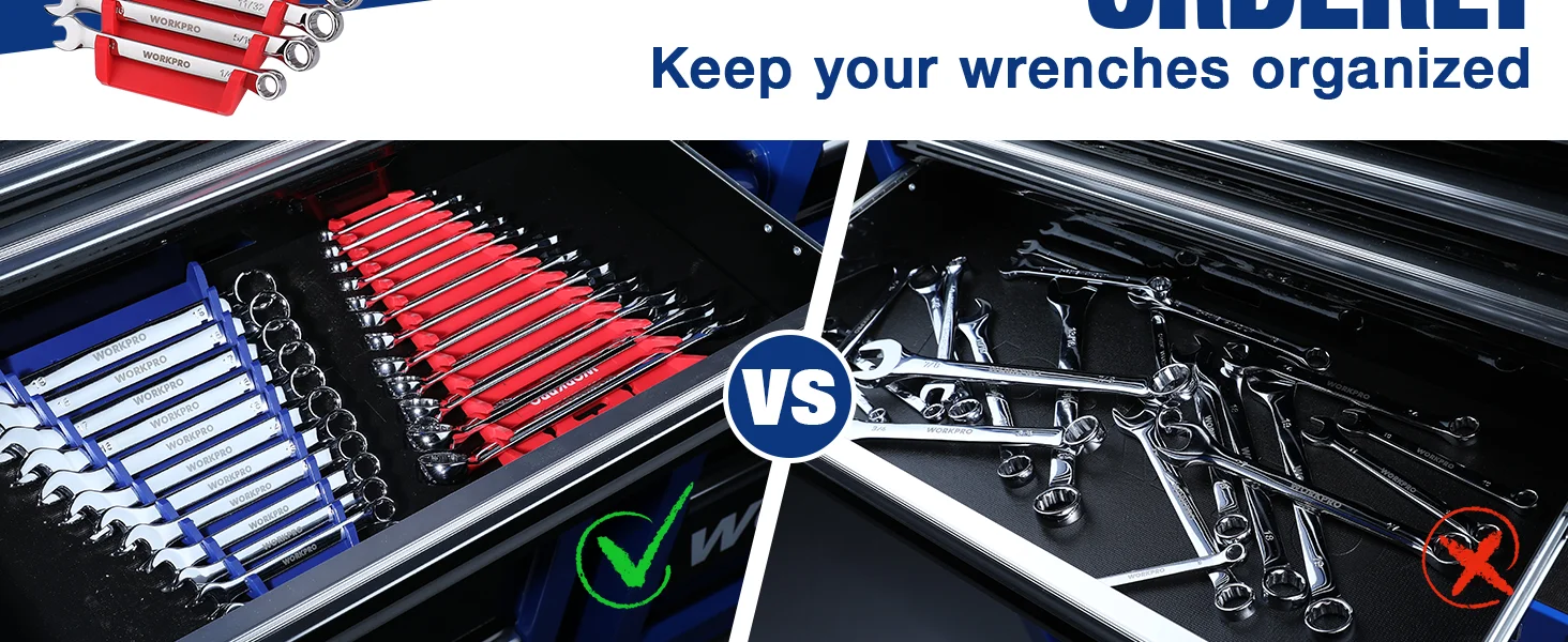 WORKPRO Magnetic Wrench Organizer Wrench Holder Set for Tool Box Drawer, Wrench Rack Tool Trays SAE and Metric (without tool)