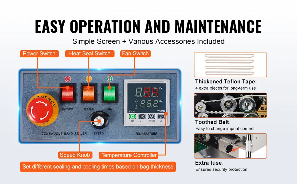 SucceBuy Continuous Bag Band Sealing Machine 6-12 mm Horizontal Band Sealer with Inflation Function for 0.02-0.8 mm Plastic Bags