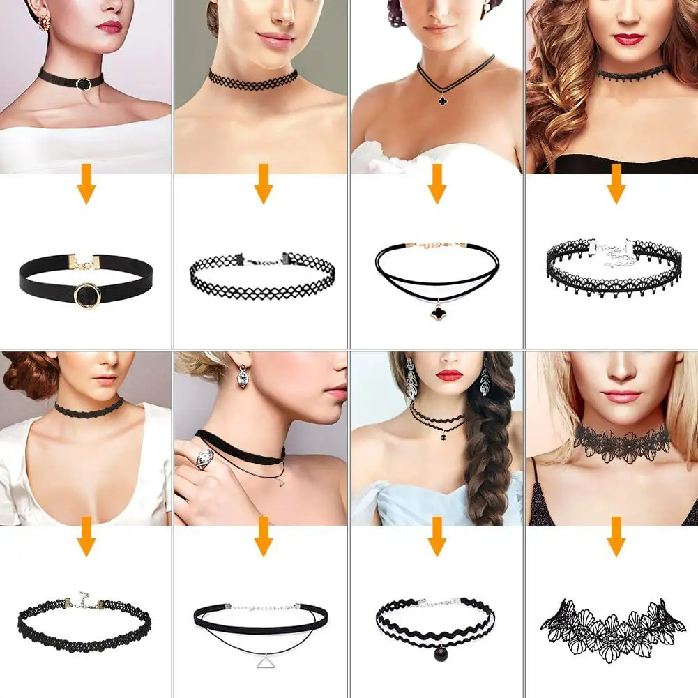Handmade Velvet Lace Vintage Choker Necklace for Women Collar Torques Trendy Neck Jewelry Stretch Charm Gothic Punk Black Heart