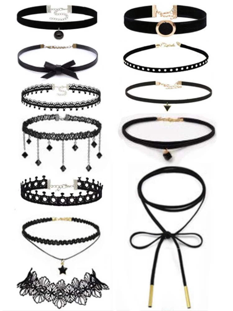 Handmade Velvet Lace Vintage Choker Necklace for Women Collar Torques Trendy Neck Jewelry Stretch Charm Gothic Punk Black Heart
