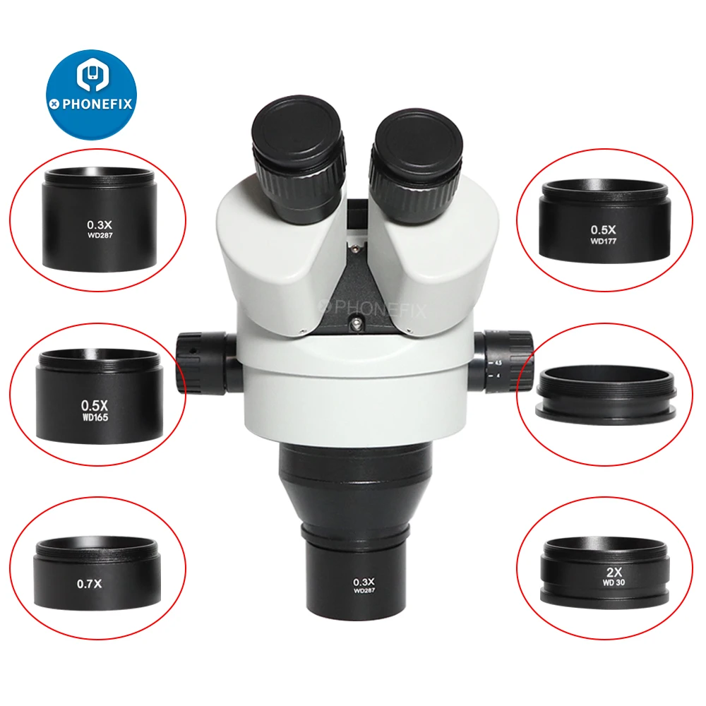 WD165 0.5X 0.7X 1.0X 2.0X Auxiliary Objective Lens Microscope Barlow Lens Objective For Trinocular Stereo Zoom Microscope Camera