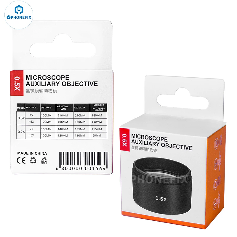 WD165 0.5X 0.7X 1.0X 2.0X Auxiliary Objective Lens Microscope Barlow Lens Objective For Trinocular Stereo Zoom Microscope Camera