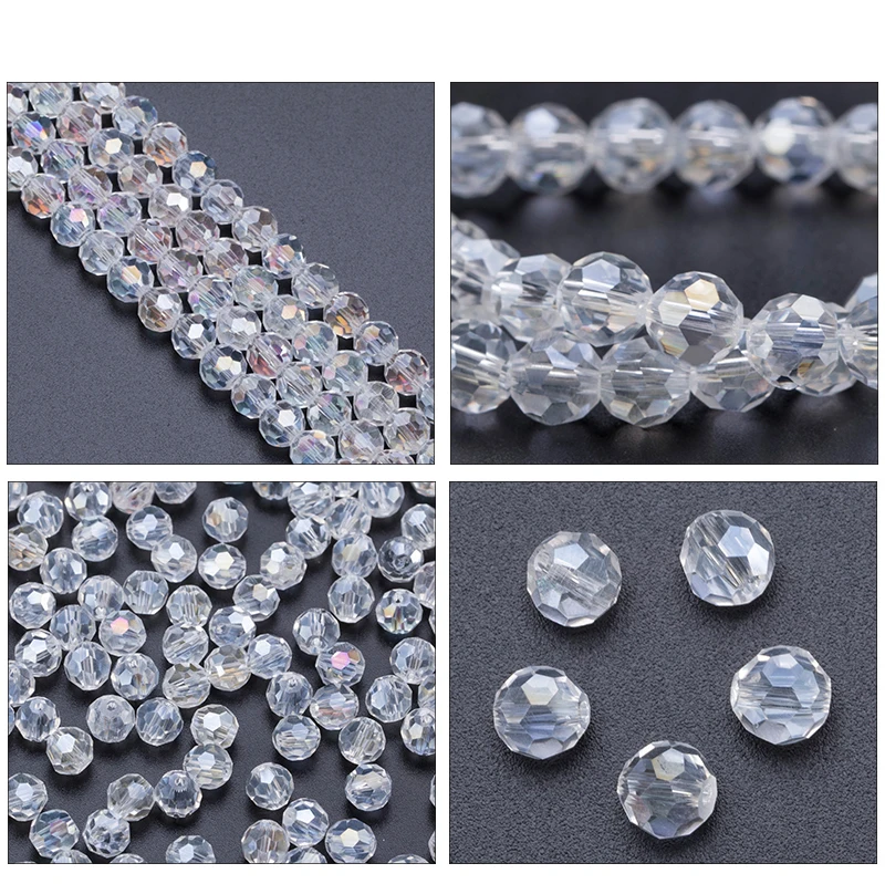 3 4 6 8mm Round Crystal Beads Faceted Colorful Glass Beads Loose Spacer Bead for Jewerly Making Needlework Bracelet Necklace DIY