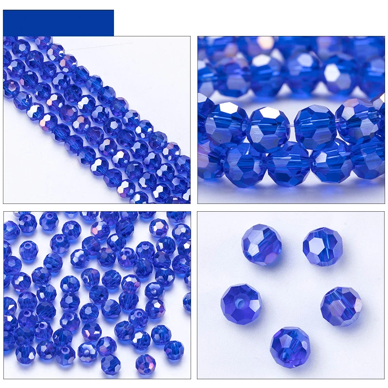 3 4 6 8mm Round Crystal Beads Faceted Colorful Glass Beads Loose Spacer Bead for Jewerly Making Needlework Bracelet Necklace DIY