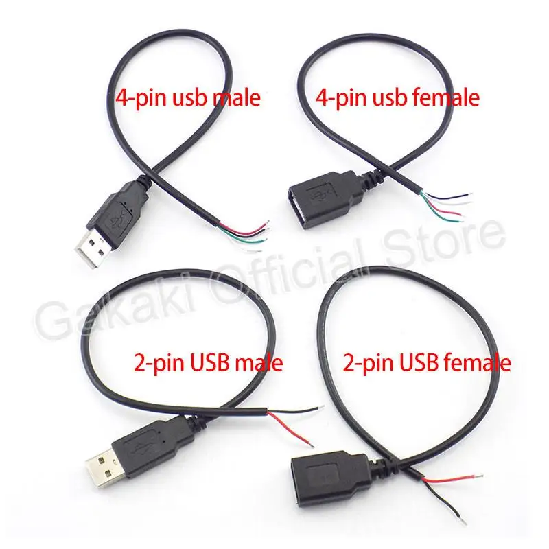 0.3m/1m/2m 5V USB Power Supply Cable 2 Pin USB 2.0 A Female Male 4 Pin Wire Jack Charger Charging Cord Extension Connector DIY