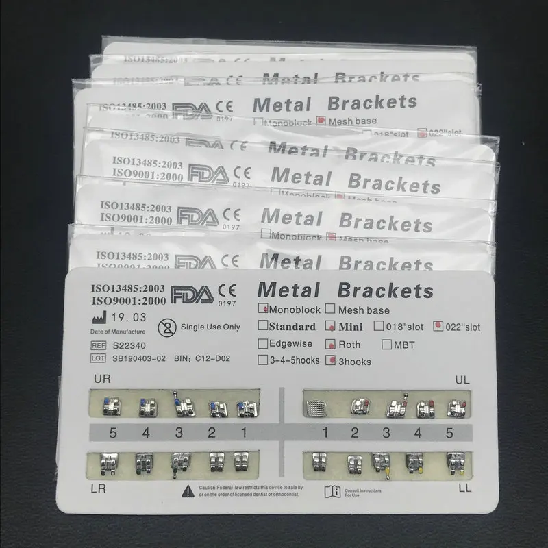 10packs Dental Orthodontic Metal Braces Bracket Mini Roth/MBT/Edgewise 022 Slot Dentist Bracket Dental Metal Bracket