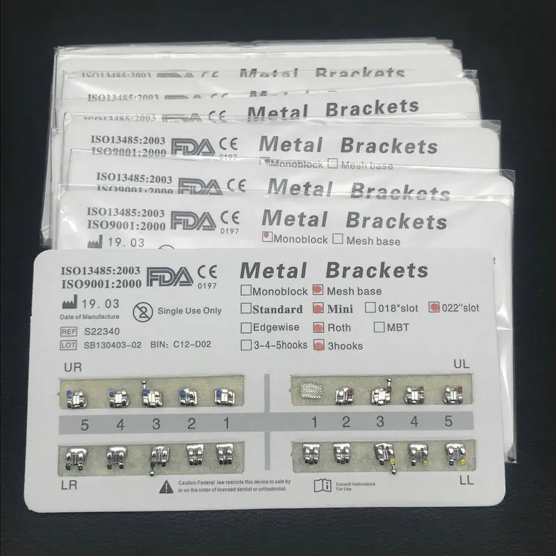 10packs Dental Orthodontic Metal Braces Bracket Mini Roth/MBT/Edgewise 022 Slot Dentist Bracket Dental Metal Bracket