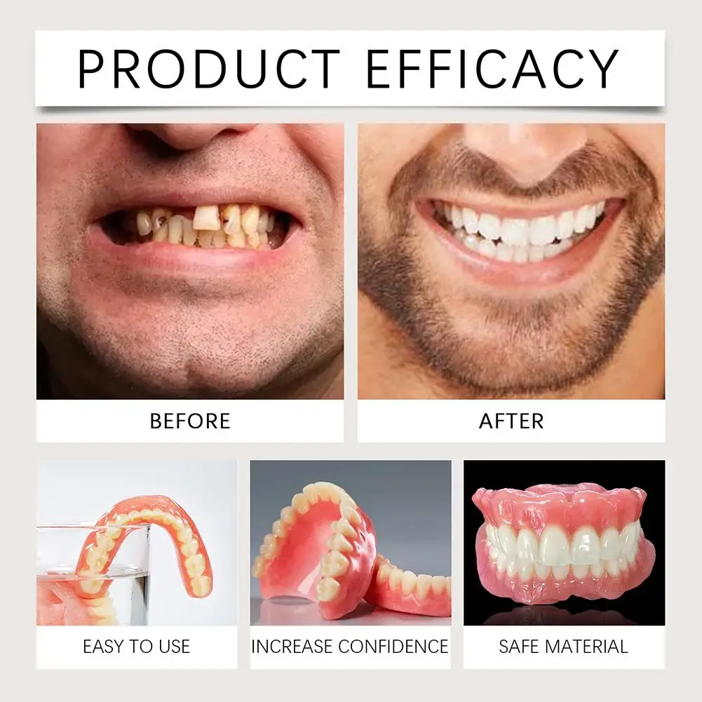 1Set False Teeth Silicone Upper Lower Veneers Perfect Denture Silicone Kit Temporary Orthodontic Fake Tooth Oral Hygiene Care