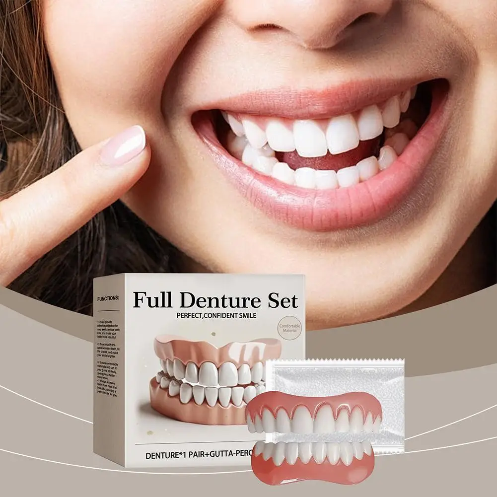 1Set False Teeth Silicone Upper Lower Veneers Perfect Denture Silicone Kit Temporary Orthodontic Fake Tooth Oral Hygiene Care