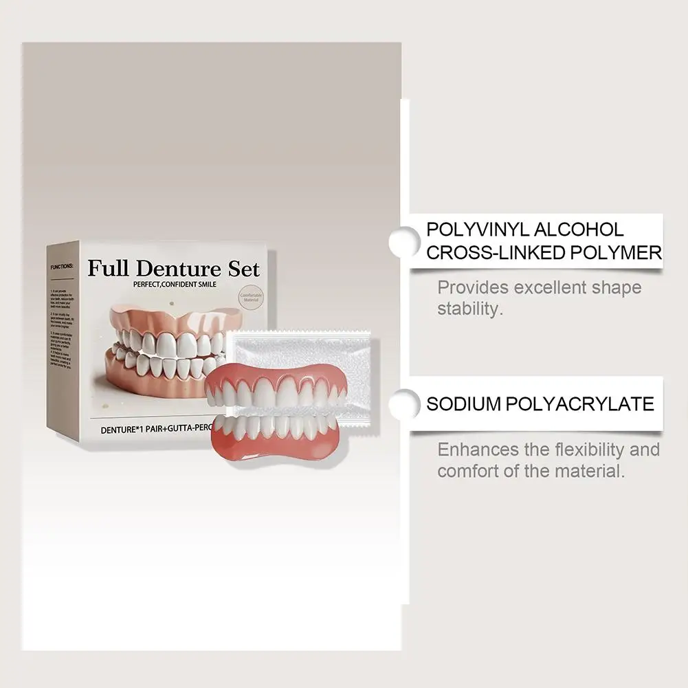 1Set False Teeth Silicone Upper Lower Veneers Perfect Denture Silicone Kit Temporary Orthodontic Fake Tooth Oral Hygiene Care