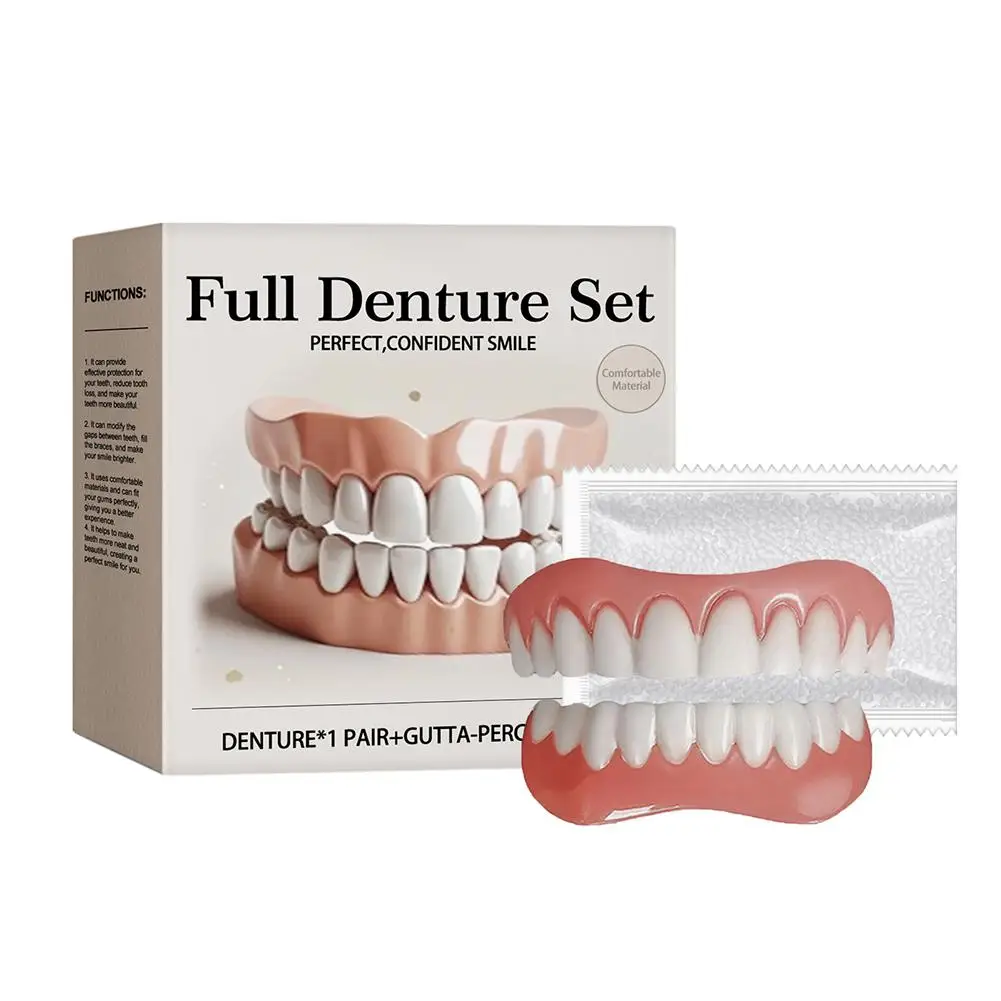 1Set False Teeth Silicone Upper Lower Veneers Perfect Denture Silicone Kit Temporary Orthodontic Fake Tooth Oral Hygiene Care