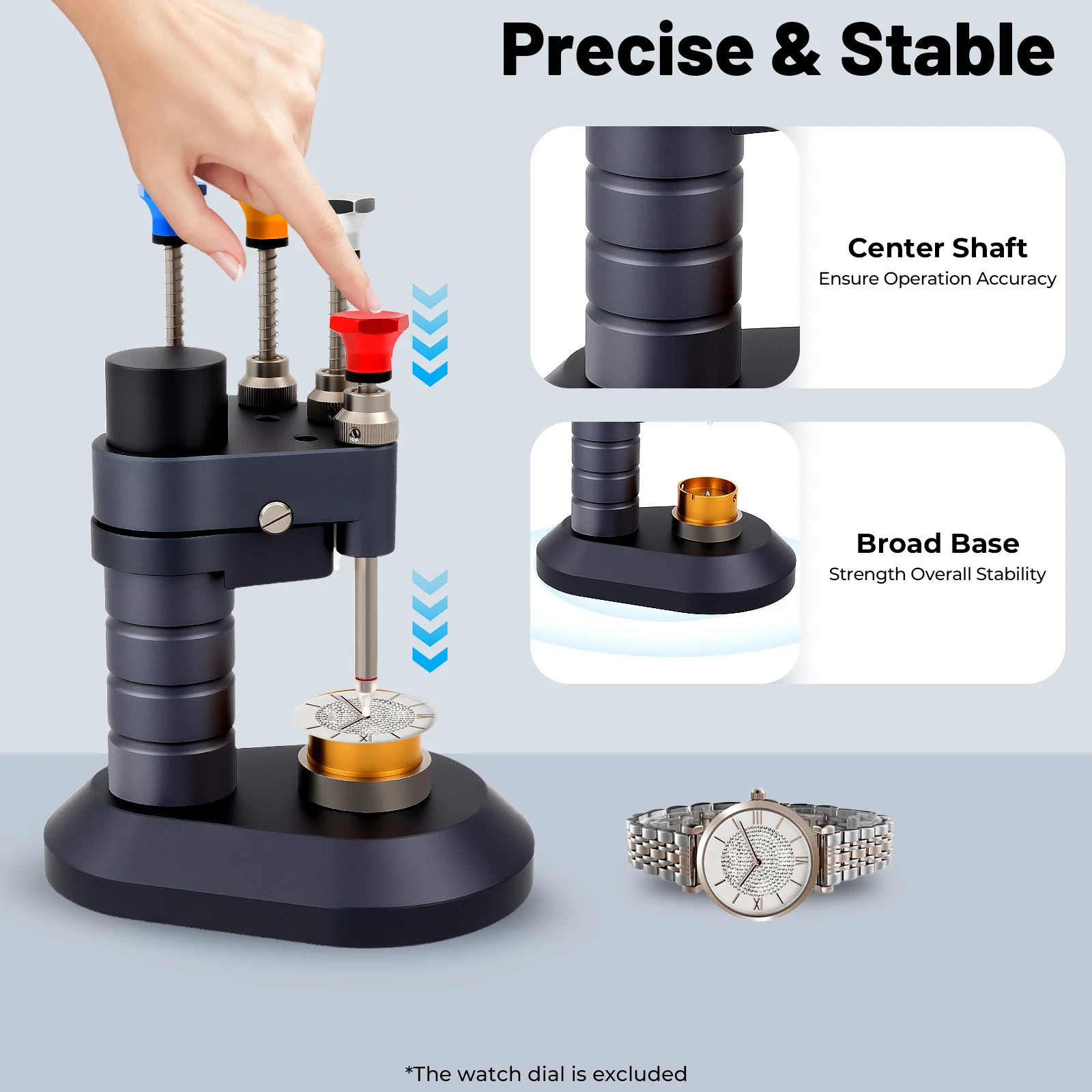 4-Pin Watch Hand Installation Tool Precision Press Fit Setter Watch Repair Tools for 2035/2824/3135 Movements w/ 4 Steel Tips