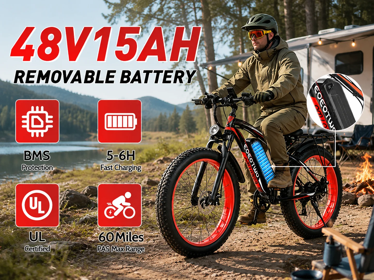 Electric Bike for Adults 750W Motor 28MPH Fast Speed 48V 15Ah Battery 26" Fat Tire Mountain Ebike 400lbs Max Load Aluminum