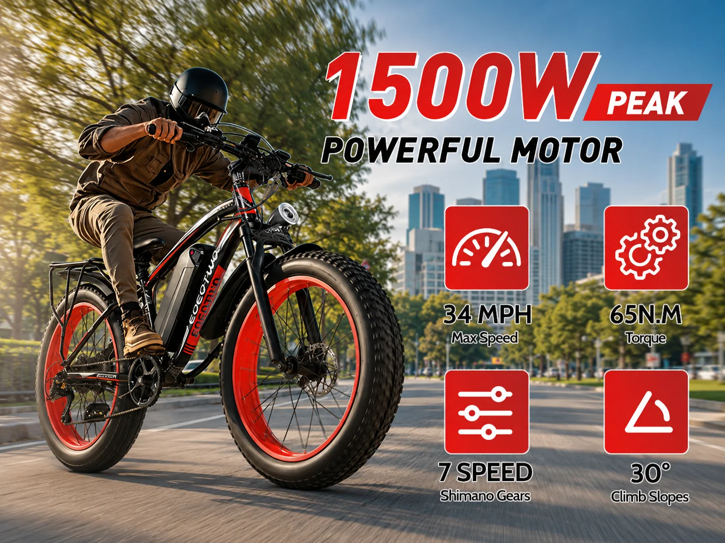 Electric Bike for Adults 750W Motor 28MPH Fast Speed 48V 15Ah Battery 26" Fat Tire Mountain Ebike 400lbs Max Load Aluminum