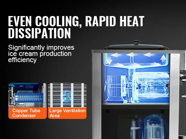 VEVOR Commercial Soft Ice Cream Machine 3 Flavors PreCooling LED Panel Allows Single Cylinder Use Overnight Refrigeration
