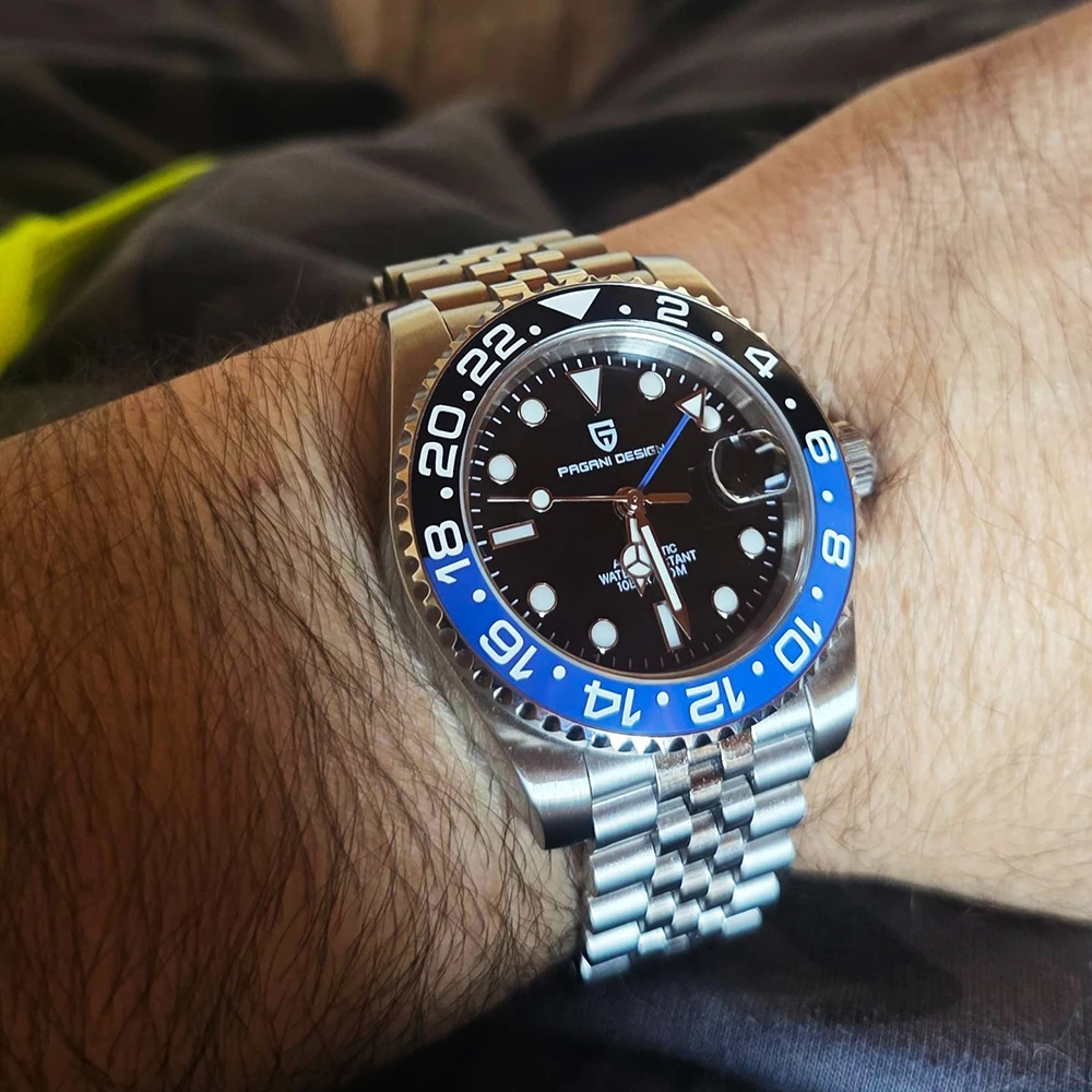 New PAGANI DESIGN 40MM GMT Mechanical Wristwatch Sapphire Ceramic Bezel Automatic Watch Stainless Steel 100M Waterproof Watches