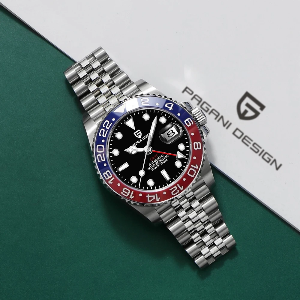 New PAGANI DESIGN 40MM GMT Mechanical Wristwatch Sapphire Ceramic Bezel Automatic Watch Stainless Steel 100M Waterproof Watches