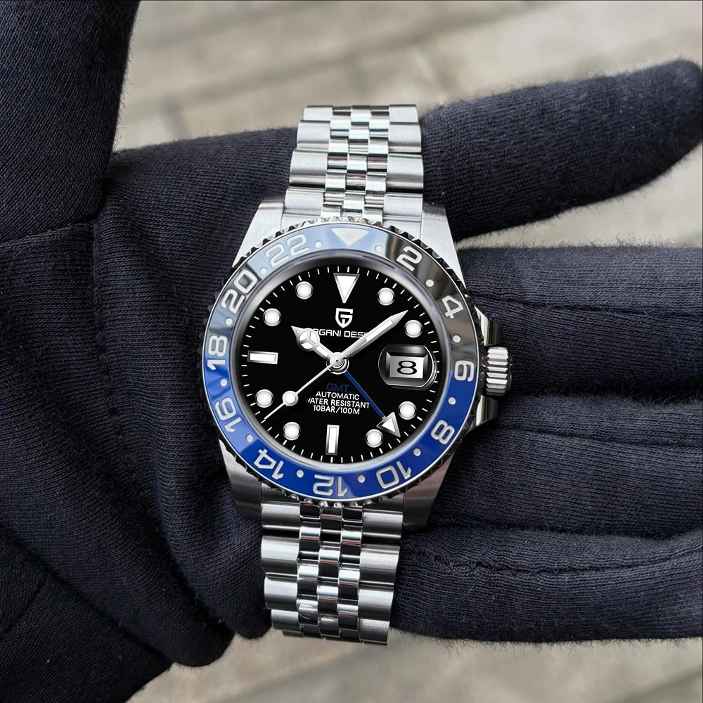New PAGANI DESIGN 40MM GMT Mechanical Wristwatch Sapphire Ceramic Bezel Automatic Watch Stainless Steel 100M Waterproof Watches