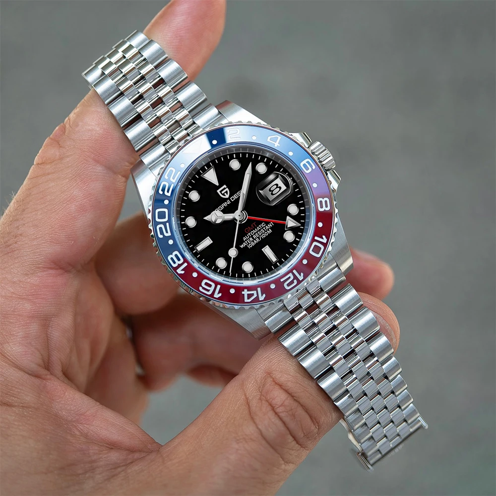 New PAGANI DESIGN 40MM GMT Mechanical Wristwatch Sapphire Ceramic Bezel Automatic Watch Stainless Steel 100M Waterproof Watches