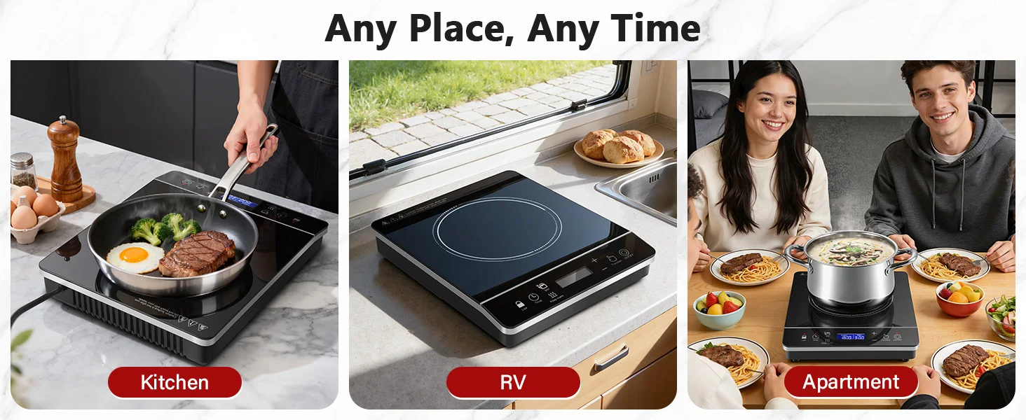Portable Induction Cooktop 1800W, 20 Modes, 3H Timer, Touch Control, Child Lock, Auto Shut-off, ETL Certified