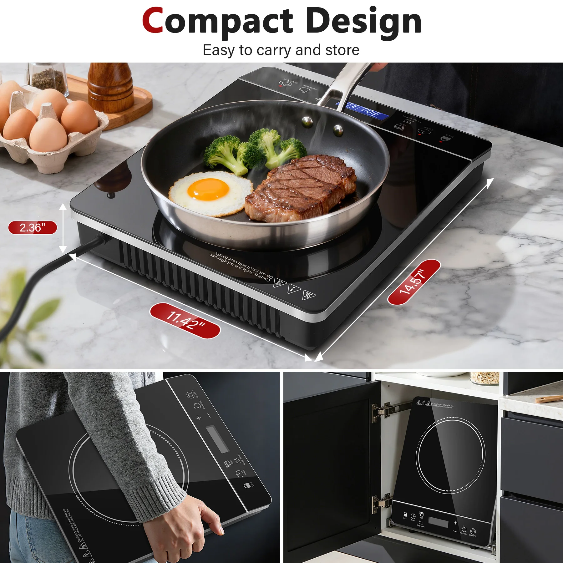 Portable Induction Cooktop 1800W, 20 Modes, 3H Timer, Touch Control, Child Lock, Auto Shut-off, ETL Certified