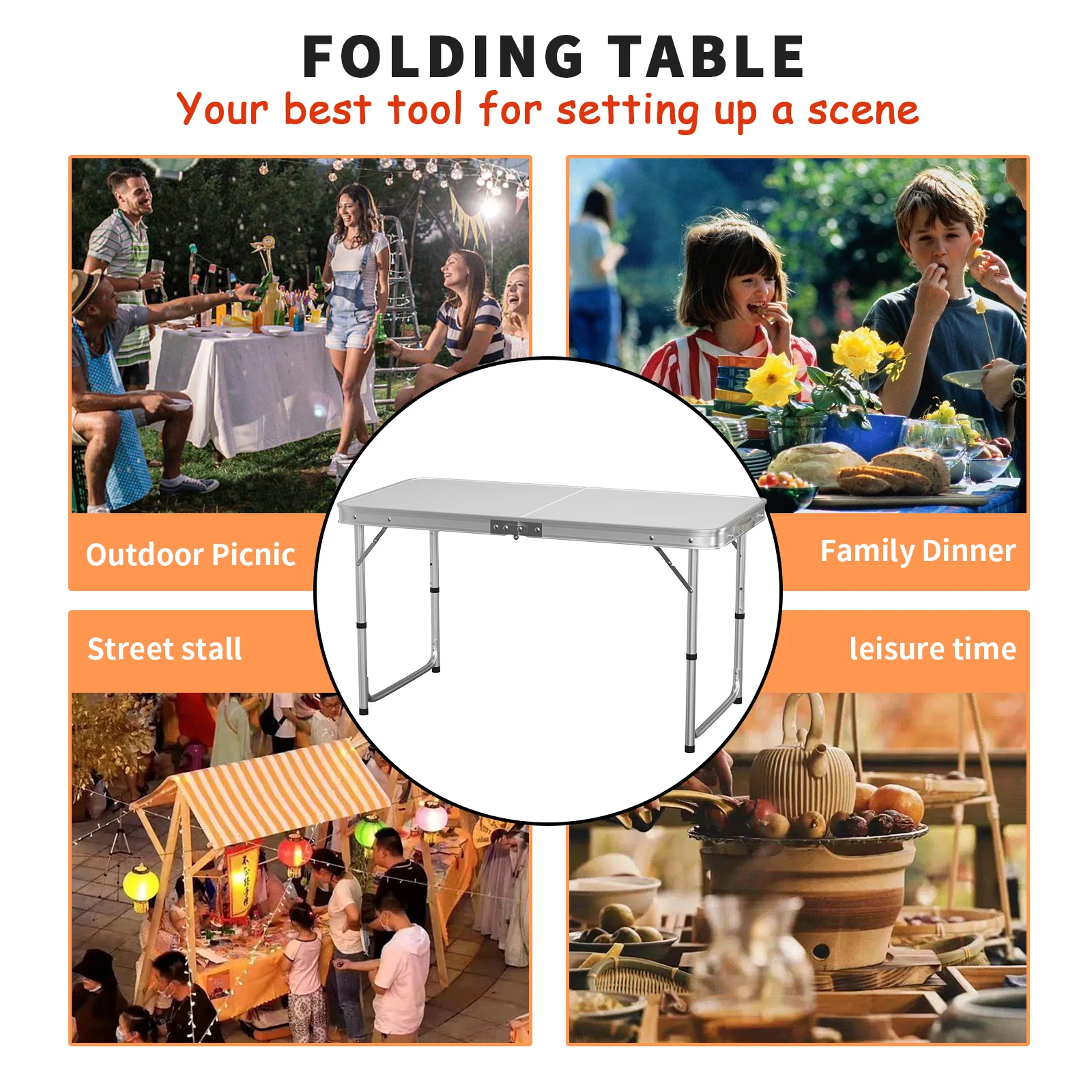 DayPlus Folding Table Heavy Duty Garden Party Picnic Trestle Indoor Outdoor Camping Catering Camping Picnic BBQ Party Table