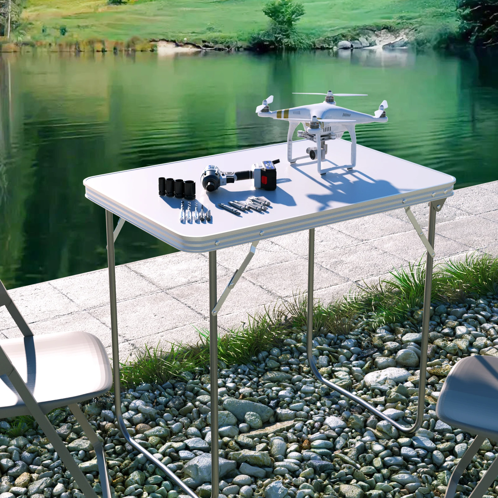DayPlus Folding Table Heavy Duty Garden Party Picnic Trestle Indoor Outdoor Camping Catering Camping Picnic BBQ Party Table