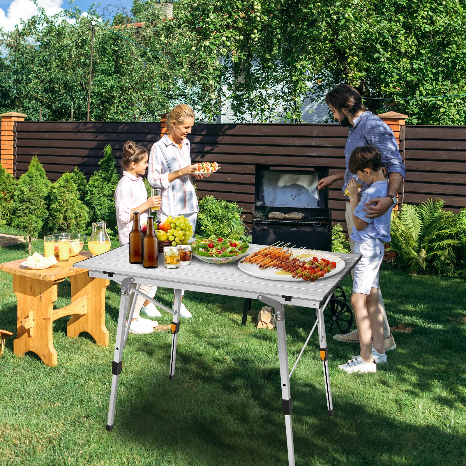 DayPlus Folding Table Heavy Duty Garden Party Picnic Trestle Indoor Outdoor Camping Catering Camping Picnic BBQ Party Table