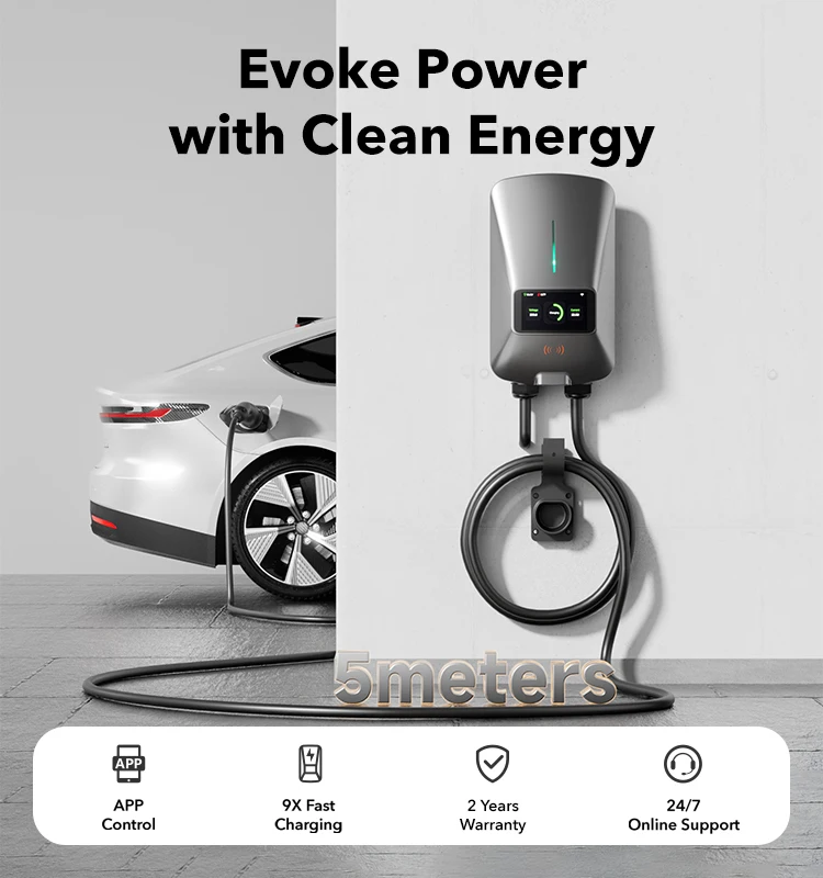WOLFBOX EV Charging Station Type 2 22KW 32A 1 Phase Electric Vehicle Car Charger Wallbox with LCD Screen APP Control RFID Card