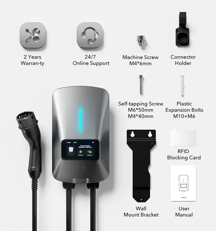 WOLFBOX EV Charging Station Type 2 22KW 32A 1 Phase Electric Vehicle Car Charger Wallbox with LCD Screen APP Control RFID Card