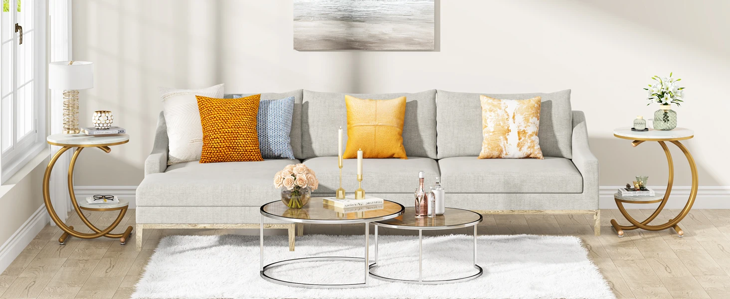 Tribesigns Faux Marble Side Table, 2-Tier Round End Table with Storage Shelf, Small Accent Table, Modern Nightstand Bedside Tabl