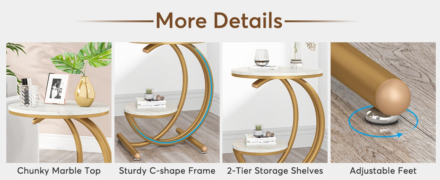 Tribesigns Faux Marble Side Table, 2-Tier Round End Table with Storage Shelf, Small Accent Table, Modern Nightstand Bedside Tabl