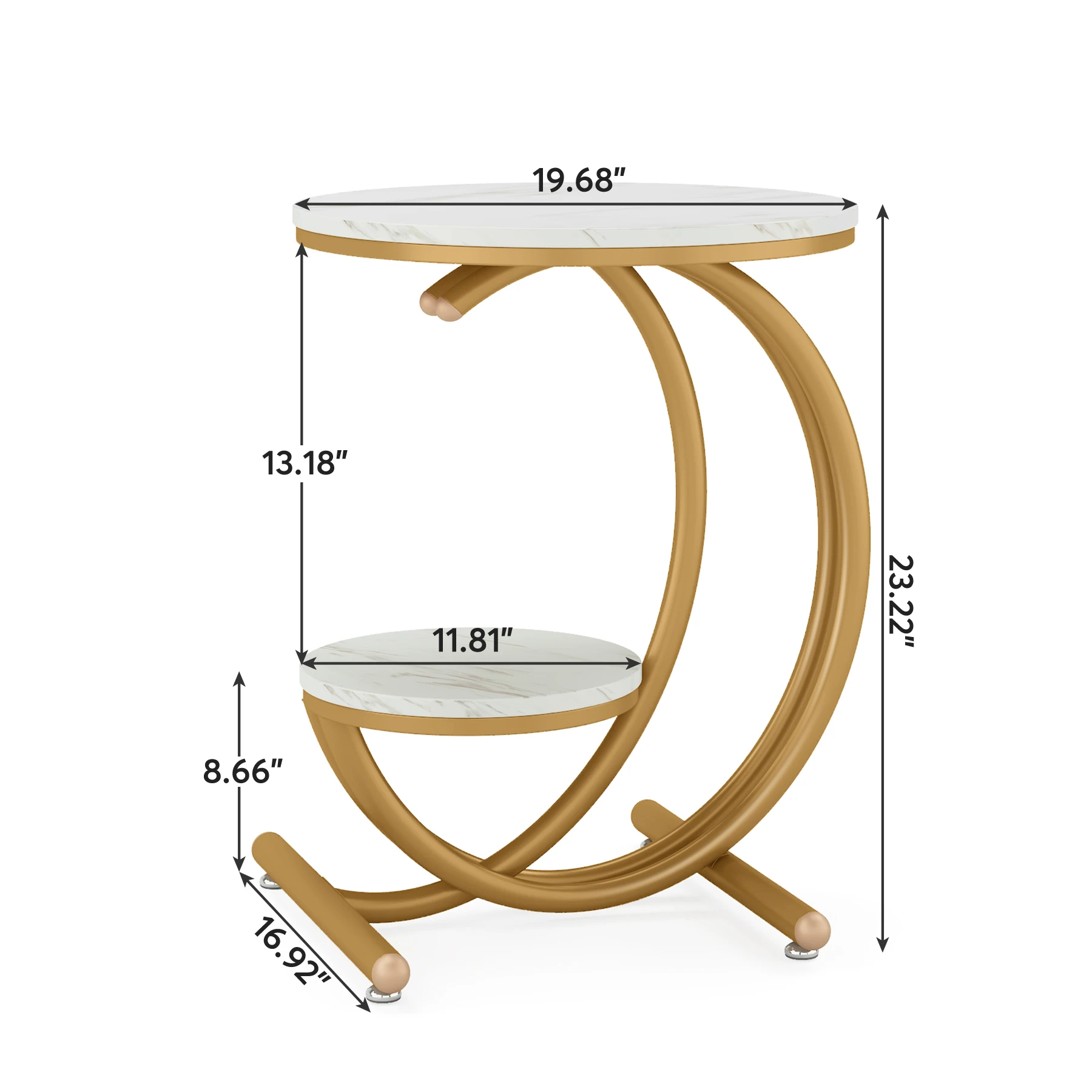 Tribesigns Faux Marble Side Table, 2-Tier Round End Table with Storage Shelf, Small Accent Table, Modern Nightstand Bedside Tabl