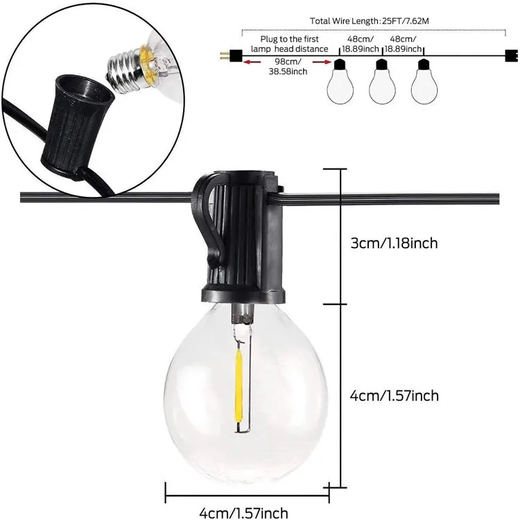 Outdoor LIGHT, 15M LED light string with 50 light bulbs, IP44 waterproof outdoor and indoor decorative light  used for garden