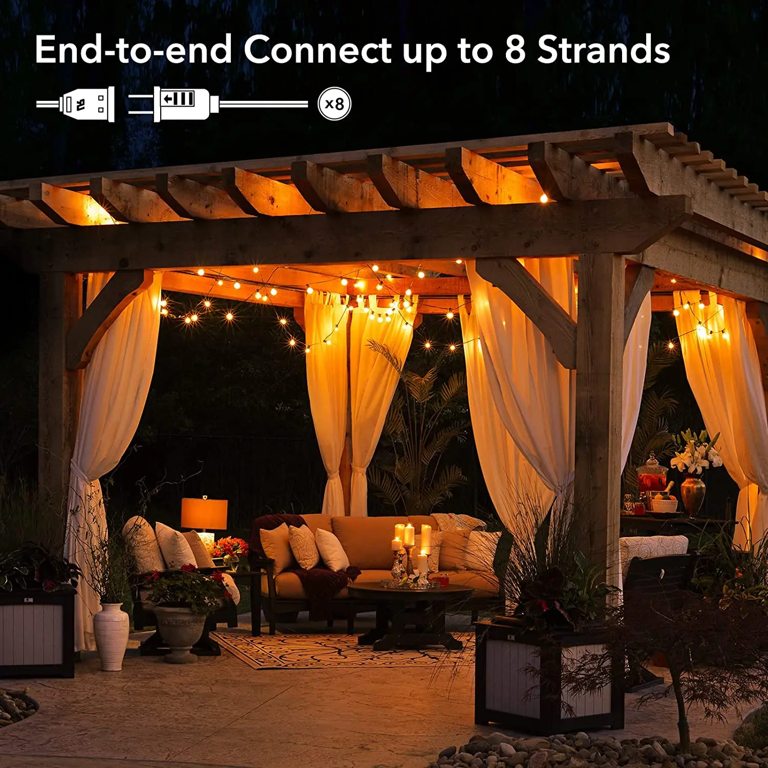 Outdoor LIGHT, 15M LED light string with 50 light bulbs, IP44 waterproof outdoor and indoor decorative light  used for garden