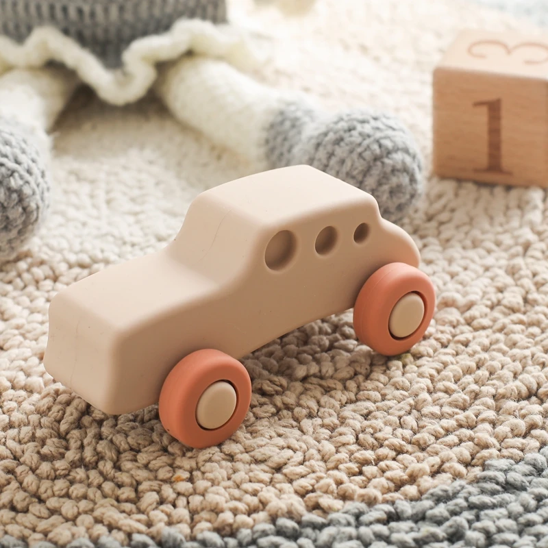 Montessori Baby Silicone Car Toys 0 12 Months Newborn Baby Things Silicone Baby Teether Toy Car Educational Toy Silicone Blocks