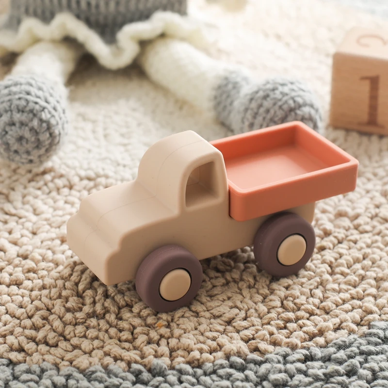 Montessori Baby Silicone Car Toys 0 12 Months Newborn Baby Things Silicone Baby Teether Toy Car Educational Toy Silicone Blocks