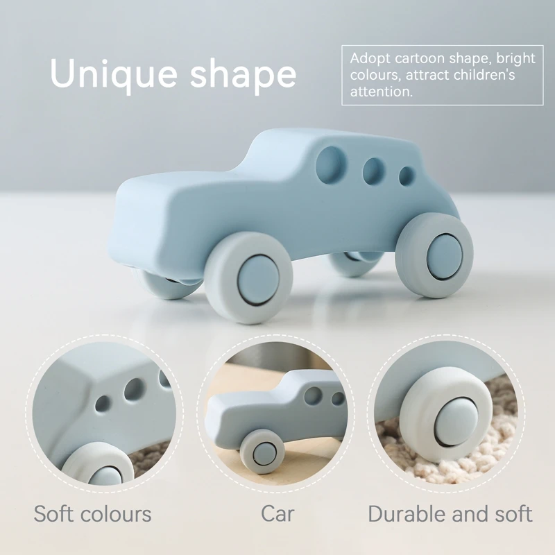 Montessori Baby Silicone Car Toys 0 12 Months Newborn Baby Things Silicone Baby Teether Toy Car Educational Toy Silicone Blocks