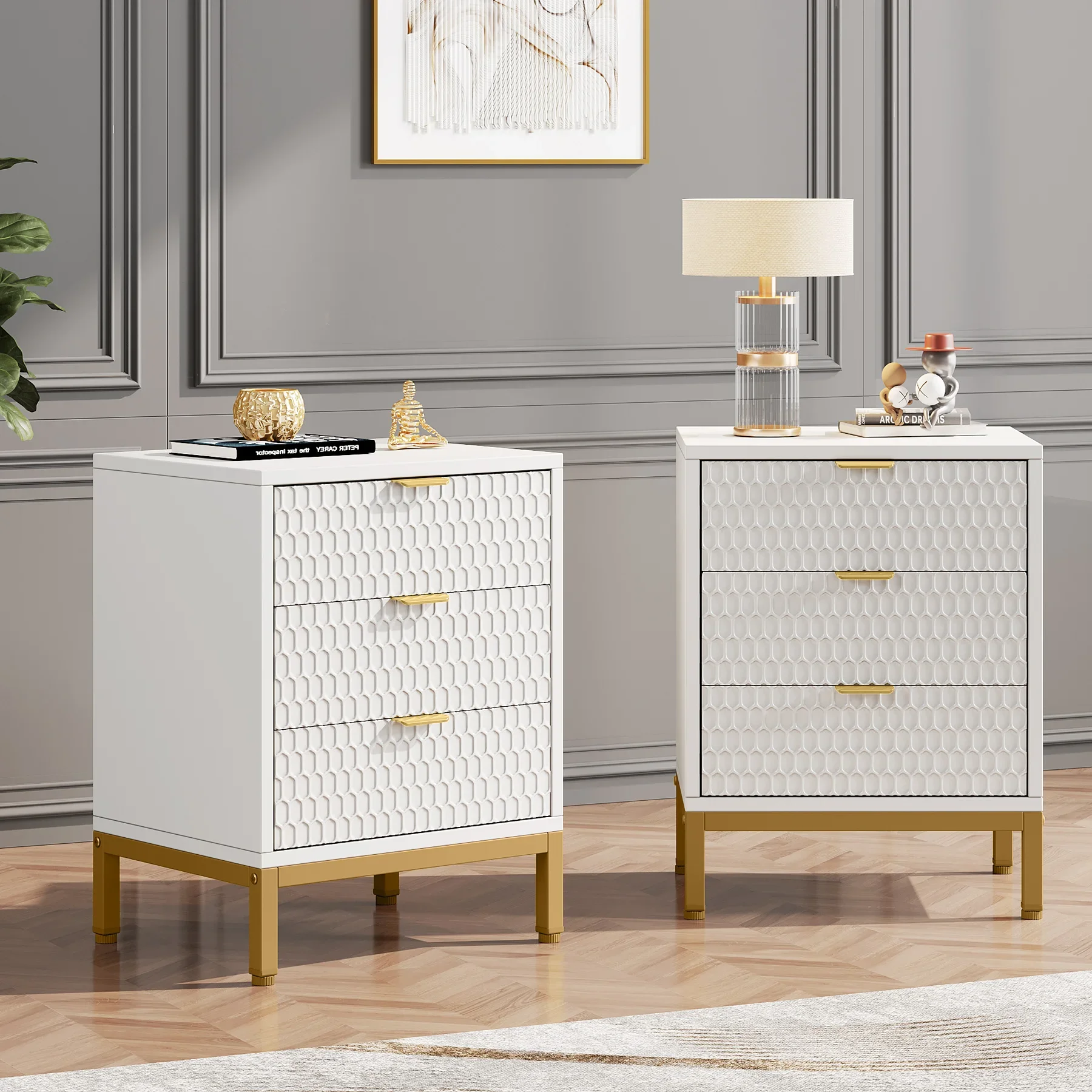 Tribesigns Modern Nightstand, 25.8" Tall Bedside Table with 3 Drawers, Contemporary End Side Table with Storage for Bedroom