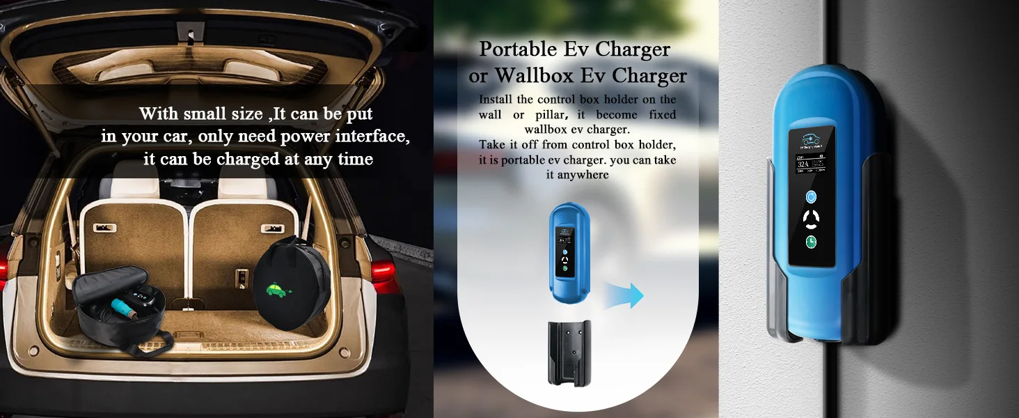 Kolanky 11KW 16A EV Portable Charger Type2 EVSE Charging Box Electric Car Charger CEE Plug IEC62196-2 EV Charger With 5M Cable