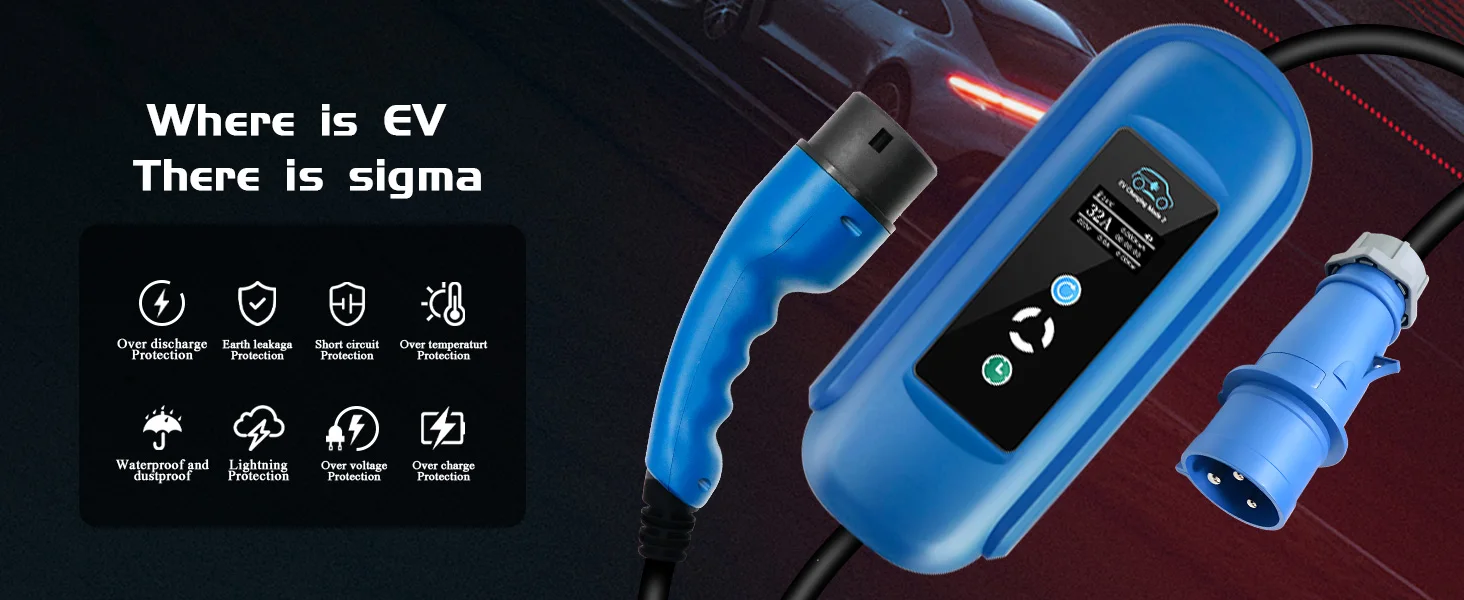 Kolanky 11KW 16A EV Portable Charger Type2 EVSE Charging Box Electric Car Charger CEE Plug IEC62196-2 EV Charger With 5M Cable