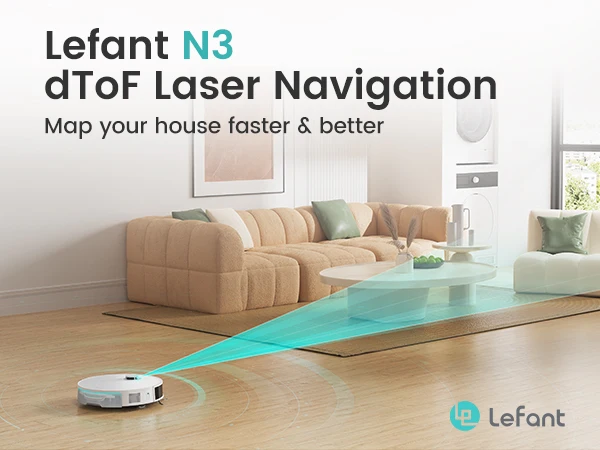 Lefant N3 4000Pa Suction Robot Vacuum and Sonic Mop Combo,Precision Mapping with Lidar&dToF Sensors,Ultrasonic Carpet Detection