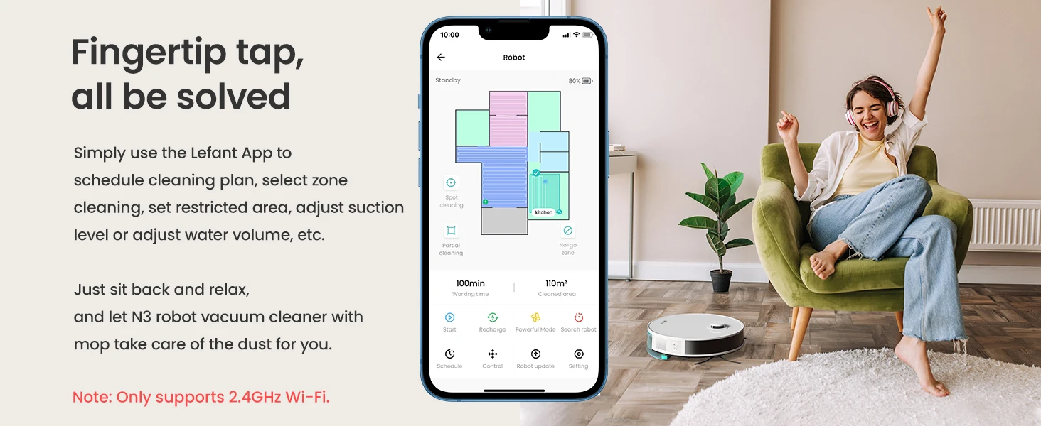 Lefant N3 4000Pa Suction Robot Vacuum and Sonic Mop Combo,Precision Mapping with Lidar&dToF Sensors,Ultrasonic Carpet Detection