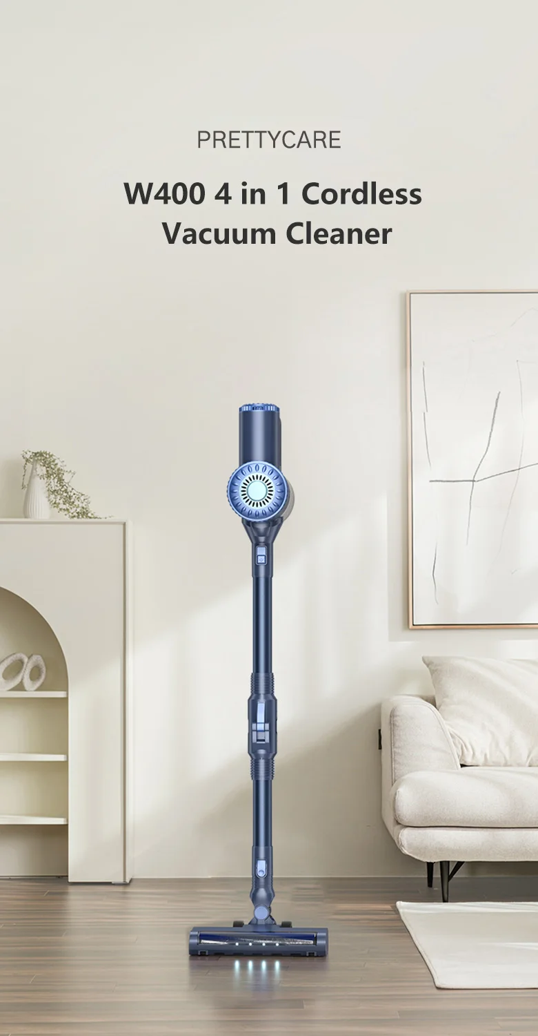 PrettyCare W400 Cordless Vacuum Cleaner 25KPA Suction Powerful Handheld Vacuum Cleaner 40 Minutes Running Time 3 Pcs Brush Set