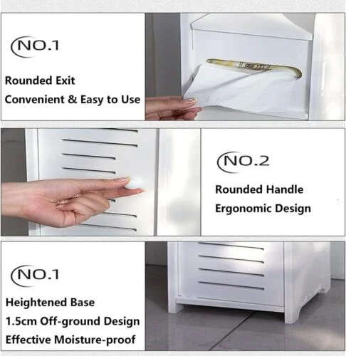 Bathroom Storage Cabinet 3 Tier Floor Cabinet Organizer with Door Free-Standing Toilet Roll Holder Narrow Toilet Storage Cabinet