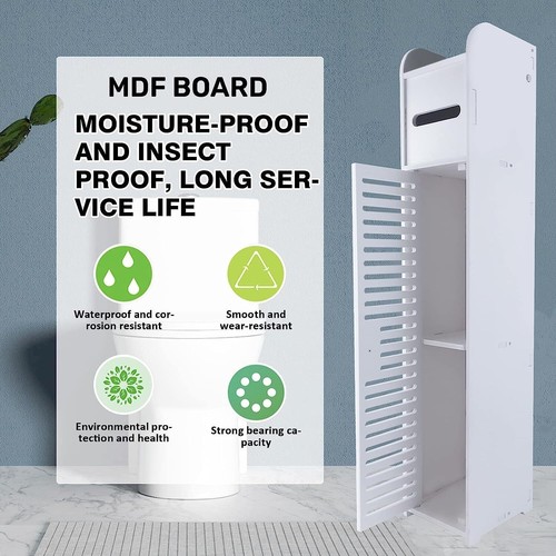 Bathroom Storage Cabinet 3 Tier Floor Cabinet Organizer with Door Free-Standing Toilet Roll Holder Narrow Toilet Storage Cabinet