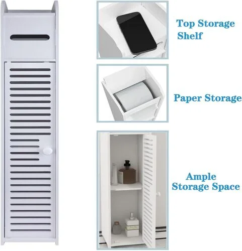 Bathroom Storage Cabinet 3 Tier Floor Cabinet Organizer with Door Free-Standing Toilet Roll Holder Narrow Toilet Storage Cabinet