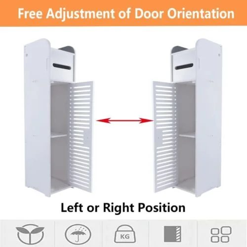 Bathroom Storage Cabinet 3 Tier Floor Cabinet Organizer with Door Free-Standing Toilet Roll Holder Narrow Toilet Storage Cabinet