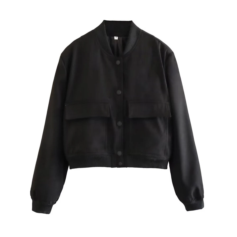 Women Fashion With Pockets Bomber Jacket Coats Vintage Long Sleeve Front Button Casual Female Outerwear Chic Tops
