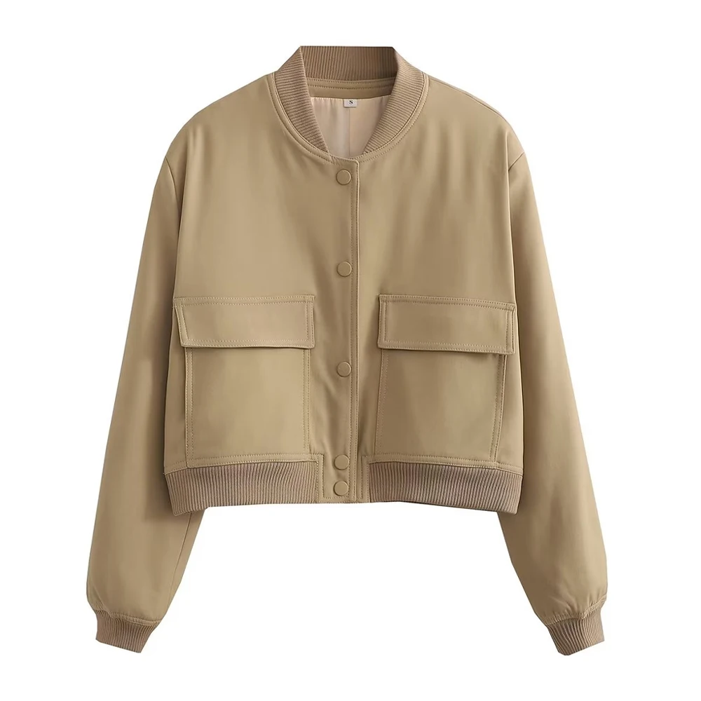 Women Fashion With Pockets Bomber Jacket Coats Vintage Long Sleeve Front Button Casual Female Outerwear Chic Tops